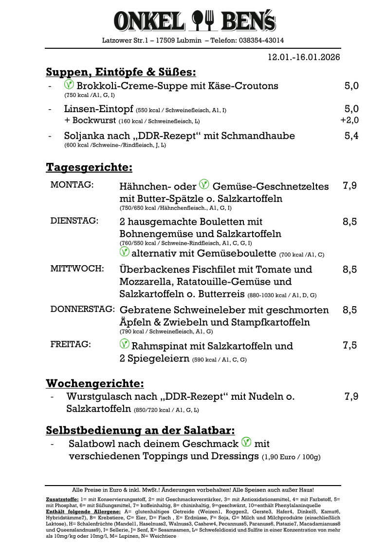 Menu Onkel Ben's Frühstück & Mittagstisch-1
